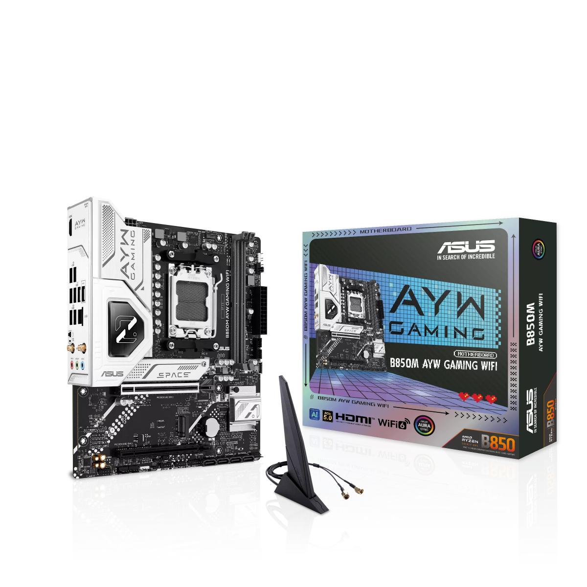 ASUS B850M AYW GAMING WIFI | AMD B850 | AM5 | DDR5 | Ryzen 9000/8000/7000 | PCIe 5.0 | Wi-Fi 6 | 2.5Gb LAN | Dual M.2 | micro-ATX