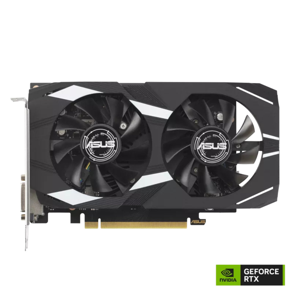 Asus GeForce RTX graphics card with dual fans on a white background
