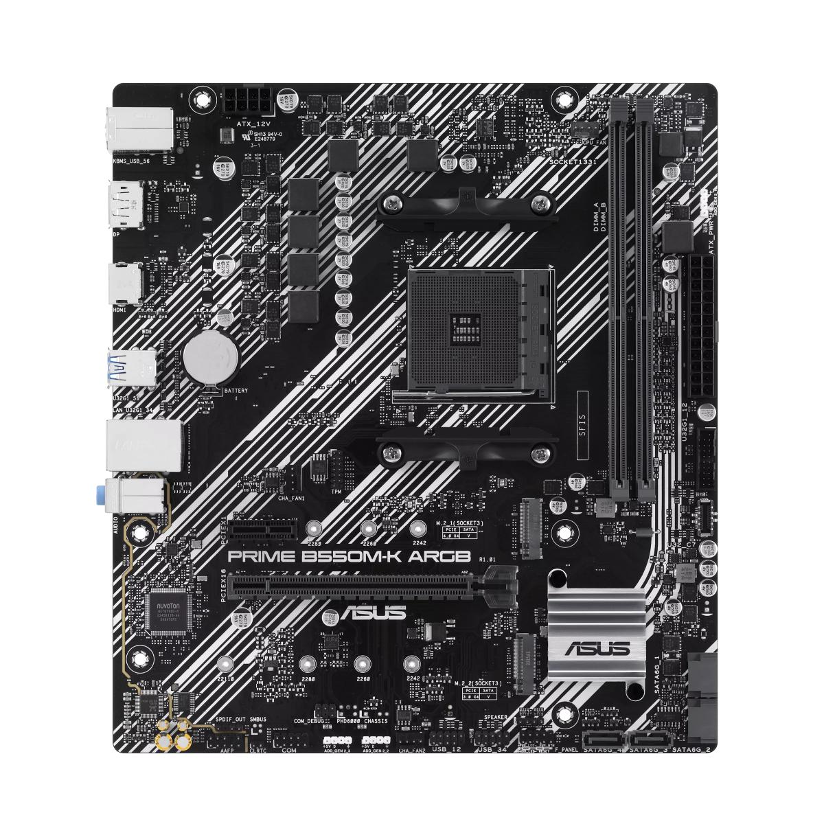 ASUS PRIME B550M-K ARGB | AMD B550 | AM4 | DDR4 | PCIe 4.0 | Dual M.2 | 1Gb LAN | mATX