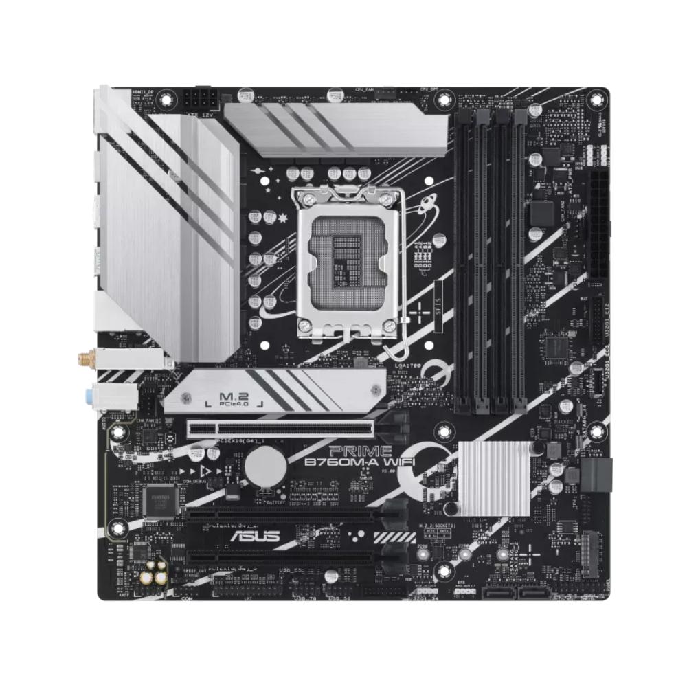 ASUS Prime B760M-A WIFI Motherboard | Intel B760 | LGA 1700 | mATX | DDR5 | Wi-Fi 6 | 2.5Gb Ethernet | PCIe 4.0 | 2× M.2 | HDMI | DisplayPort | USB Type-C | Aura Sync