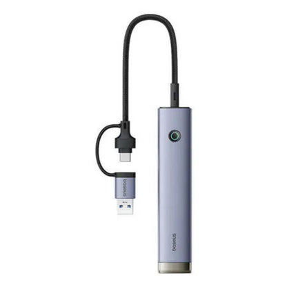 Baseus UltraJoy Series | 4-in-1 HUB Adapter | Dual Interface: USB-A & USB-C | 4 × USB 3.0 Ports + USB-C Power Port | High-Speed Data Transfer | ABS Housing | Grey