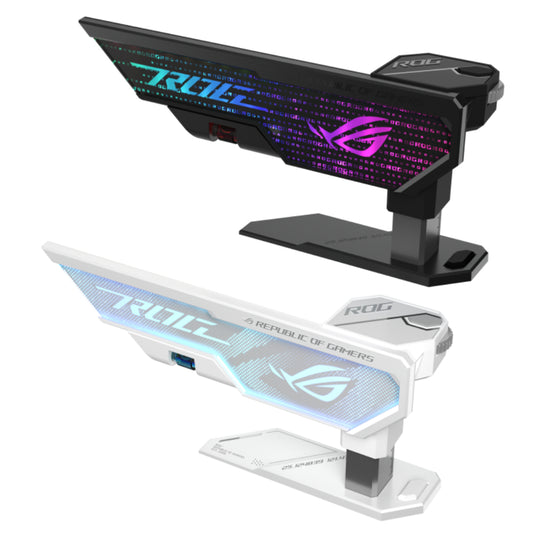 ASUS XH01 ROG HERCULX GRAPHICS CARD HOLDER | Black & White | Adjustable Height, Toolless Installation, ARGB Lighting, and PCIe Slot-Free Support