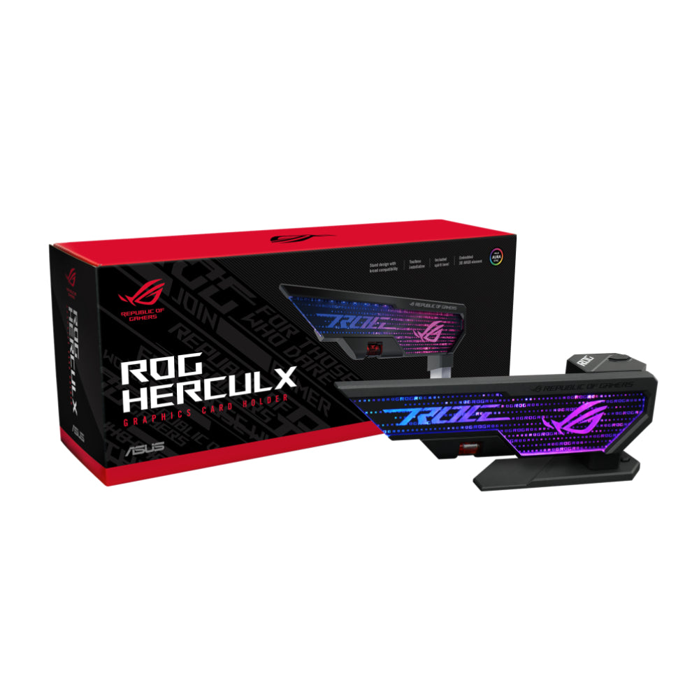ASUS XH01 ROG HERCULX GRAPHICS CARD HOLDER | Black & White | Adjustable Height, Toolless Installation, ARGB Lighting, and PCIe Slot-Free Support