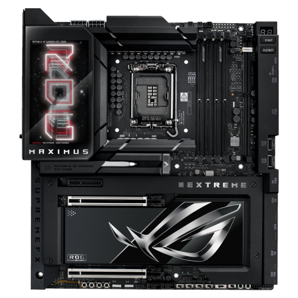 ASUS ROG Maximus Z890 Extreme | ATX Motherboard with Intel Z890 Chipset, PCIe 5.0, DDR5, Thunderbolt 4, Wi-Fi 7, Dual 10G LAN, and 5" LCD Display