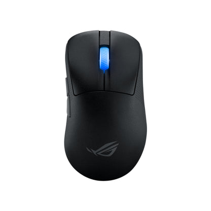 Black gaming mouse with blue light on a white background