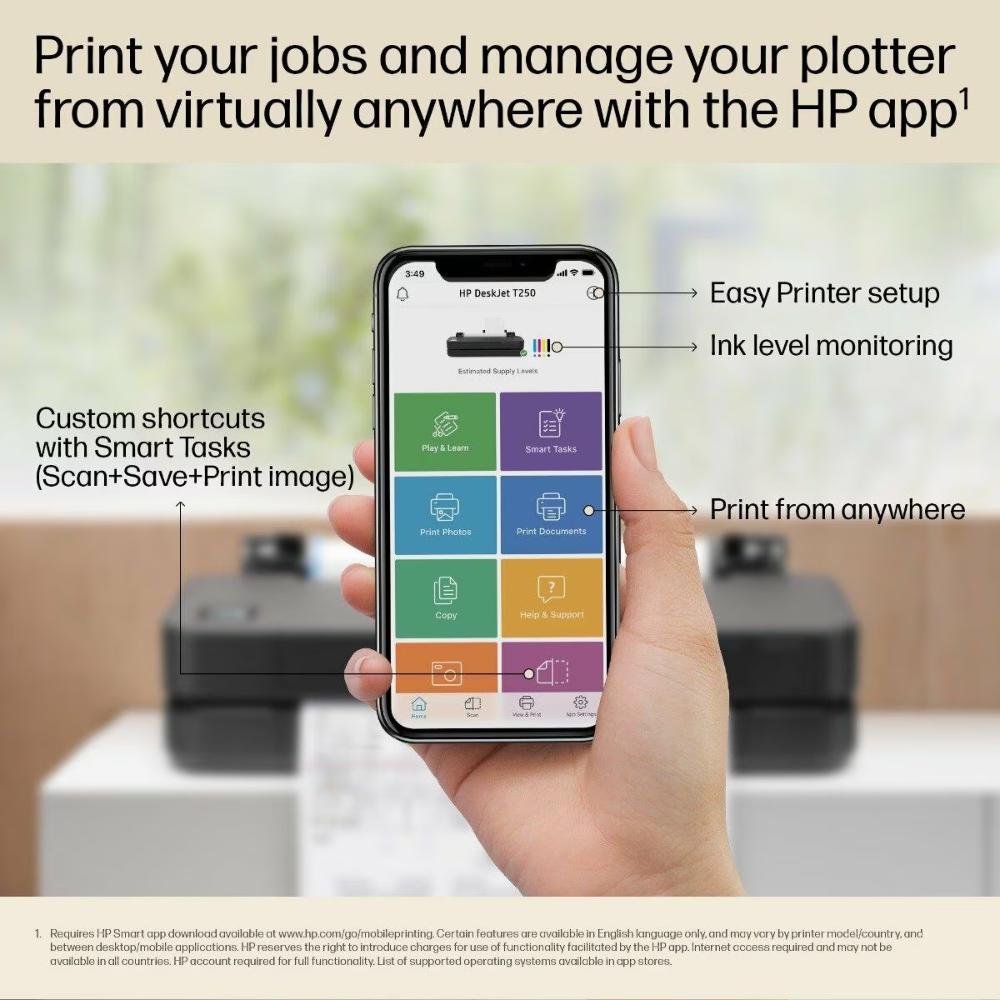 HP DesignJet T650 36" (A0) Large Format Plotter Printer | 5HB10D | Compact CAD/GIS Wide-Format Printer with Auto Sheet Feeder