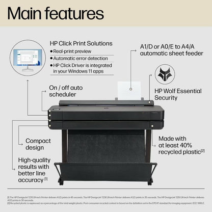HP DesignJet T650 36" (A0) Large Format Plotter Printer | 5HB10D | Compact CAD/GIS Wide-Format Printer with Auto Sheet Feeder