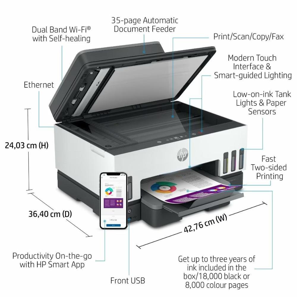 HP Smart Tank 790 All-in-One Printer | Print, Copy, Scan, Fax, Duplex, Wireless, ADF