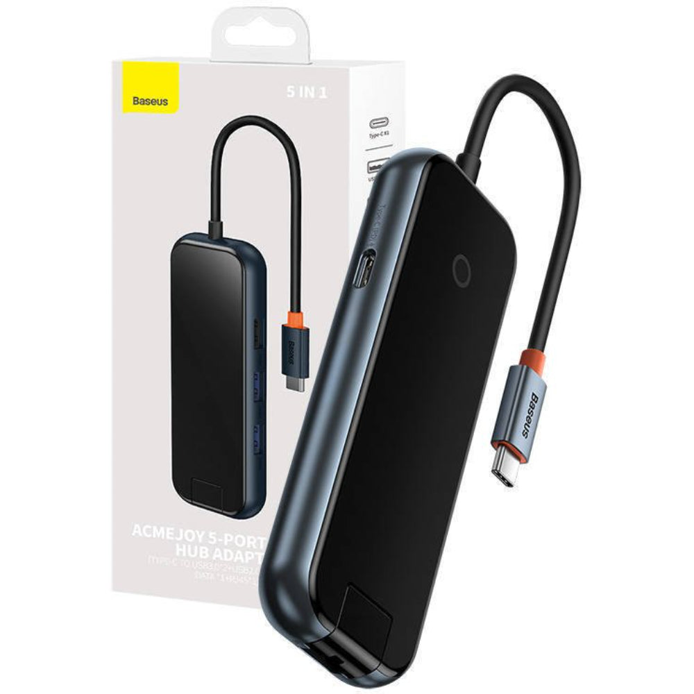 Baseus AcmeJoy Series | 5-Port USB-C HUB Adapter | 100W PD Input | 4K HDMI | USB-C Data + 2 × USB-A | Compact Design | Aluminum Alloy | Space Gray