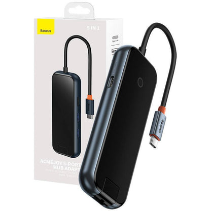 Baseus AcmeJoy Series | 8-Port USB-C HUB Adapter | 100W PD Input | 4K HDMI | RJ45 Gigabit Ethernet | SD/TF Card Readers | USB-C Data + 2 × USB-A | Aluminum Alloy | Space Gray