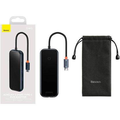 Baseus AcmeJoy Series | 5-Port USB-C HUB Adapter | 100W PD Input | 4K HDMI | USB-C Data + 2 × USB-A | Compact Design | Aluminum Alloy | Space Gray