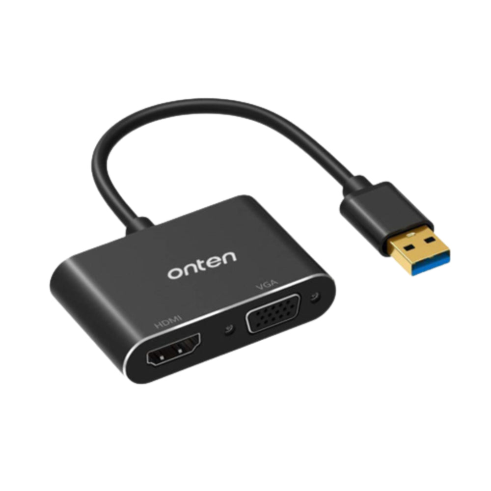 Onten 5201B | USB 3.0 to HDMI + VGA Adapter | Dual Display Output | 1080p@60Hz | Plug & Play | For Laptops, PCs, Monitors, Projectors, TVs