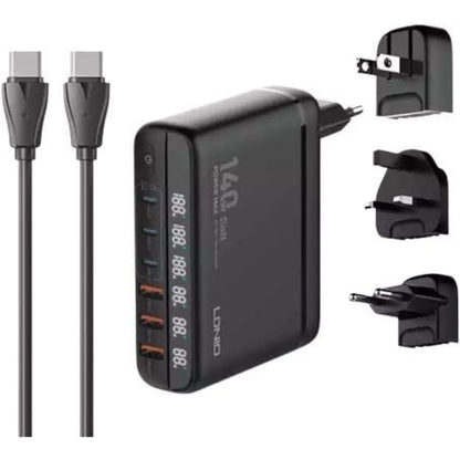 LDNIO A6140C | 140W GaN Super Fast Desktop Charger, 6 Ports, LED Display, PD & QC, Universal Plug