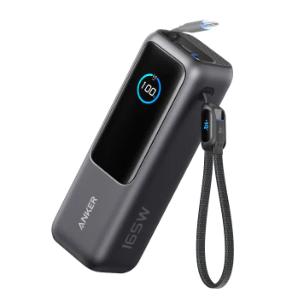 Anker Laptop Power Bank | 25,000mAh Capacity | 165W Total Output | Triple USB-C Ports | Built-In & Retractable USB-C Cables | USB-A Port | Smart Digital Display | Fast Charging for Laptops, Tablets, and Phones | Matte Black