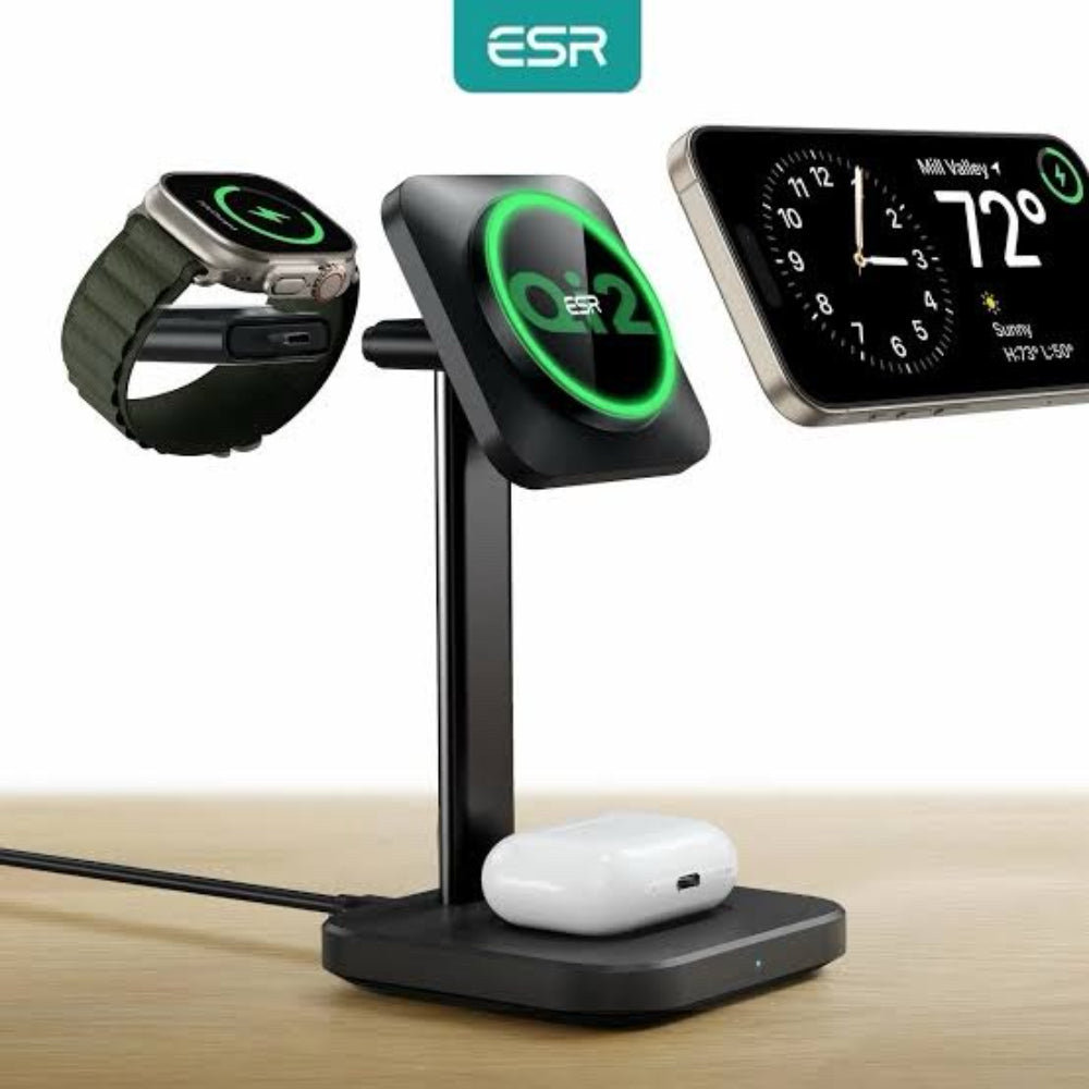 ESR | Qi2 3-in-1 Wireless Charging Set – UK Plug – Black