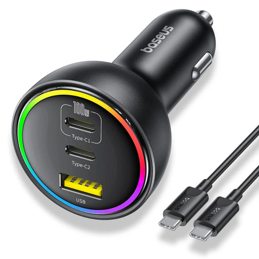 Baseus Car Charger Cluster Series | 152.5W Multi-Port Fast Charging | Dual USB-C + USB-A Output | Intelligent Power Distribution | PPS/PD/QC 4.0 Support | LED Voltage Display | Compact Design | Black | For Cars, SUVs, Trucks