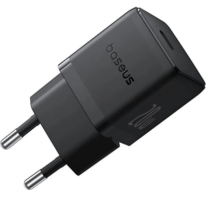 Baseus Palm Series | Network Fast Charger | Single USB-C Port | 20W PD Output | 3A Max Current | Compact Design | Smart Chip | US Plug | Black | Model P10111602113-00 | For Phones, Tablets, USB-C Accessories