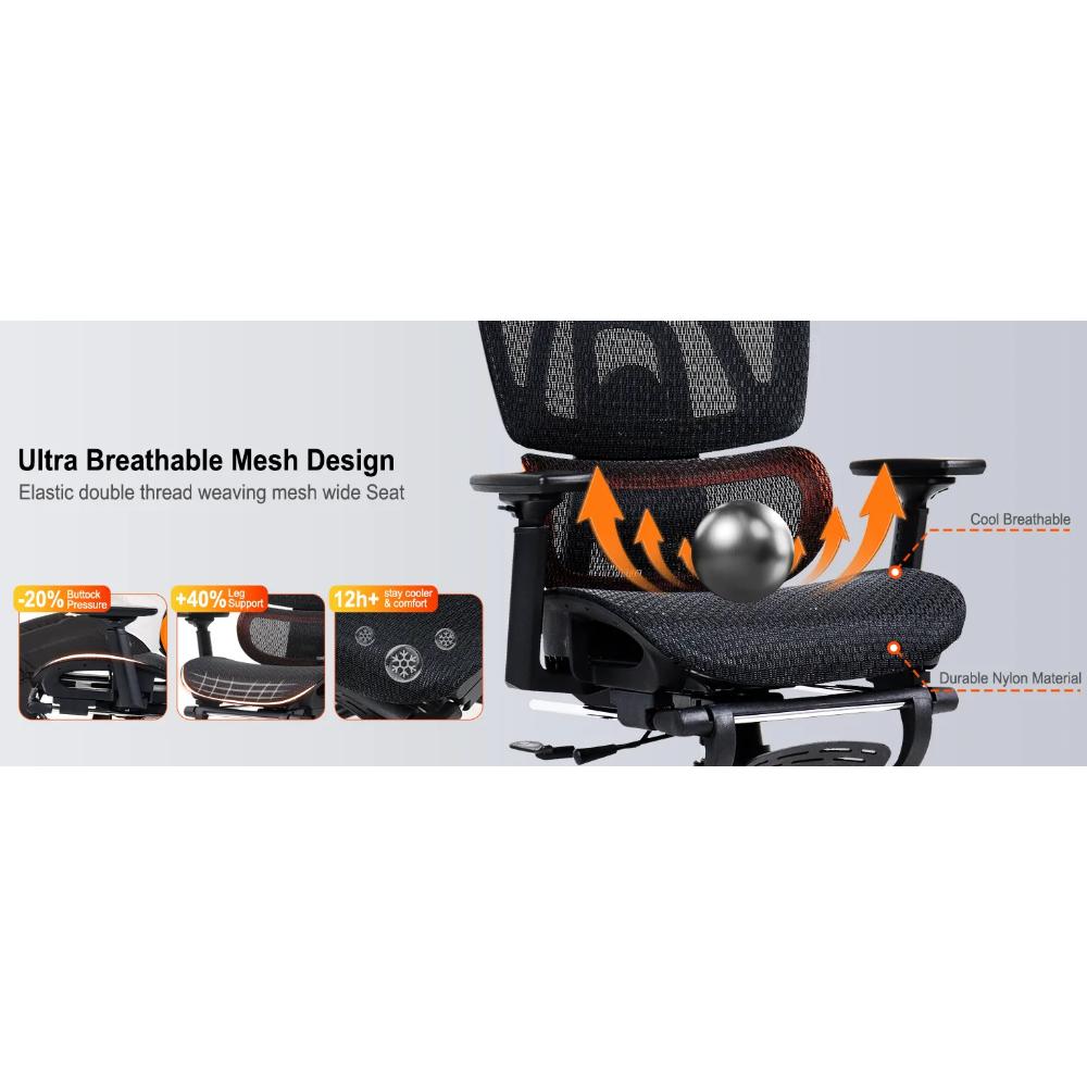 Meetion CHR32 Adjustable Backrest Ergonomic Gaming Chair | Breathable Mesh | 126° Recline | Footrest | E-Sport Chair