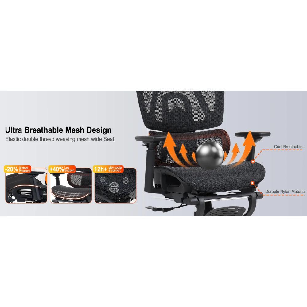 Meetion CHR31 Ergonomic Gaming Chair | Breathable Mesh | 126° Recline | Footrest | E-Sport Chair