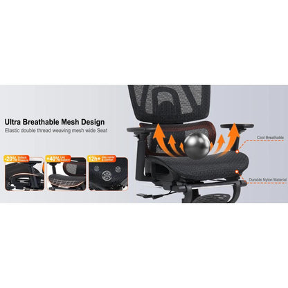 Meetion CHR31 Ergonomic Gaming Chair | Breathable Mesh | 126° Recline | Footrest | E-Sport Chair