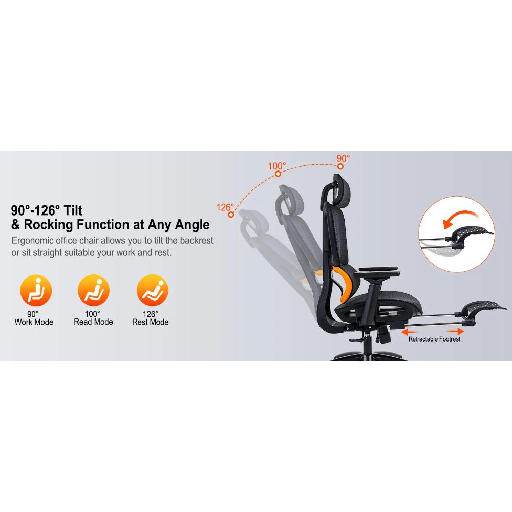 Meetion CHR31 Ergonomic Gaming Chair | Breathable Mesh | 126° Recline | Footrest | E-Sport Chair