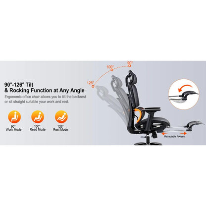 Meetion CHR32 Adjustable Backrest Ergonomic Gaming Chair | Breathable Mesh | 126° Recline | Footrest | E-Sport Chair