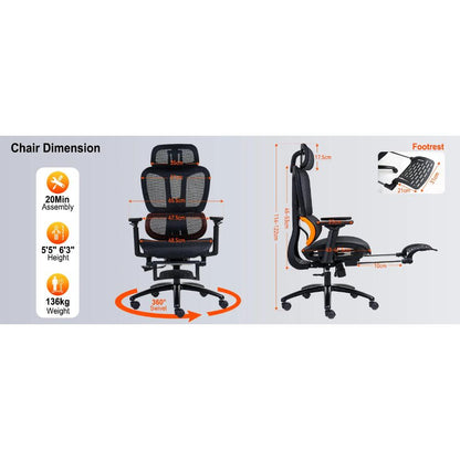 Meetion CHR31 Ergonomic Gaming Chair | Breathable Mesh | 126° Recline | Footrest | E-Sport Chair