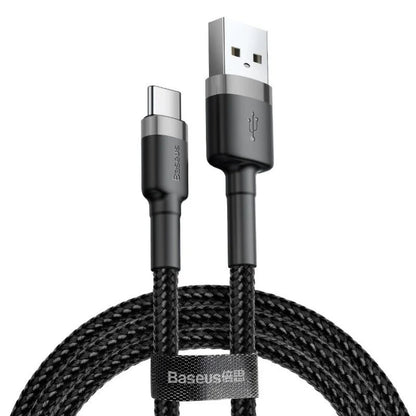 Baseus Cafule Series | USB-A to USB-C Cable | 2A Charging | 480Mbps Data | Braided | Reinforced Connectors | 2 Meter | Gray + Black | For Android Phones, Tablets, USB-C Accessories