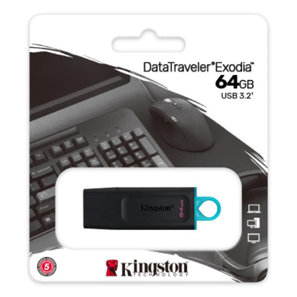 Kingston DataTraveler Exodia | USB 3.2 Gen 1 Flash Drive | Protective Cap & Keyring Design | 64GB - 256GB