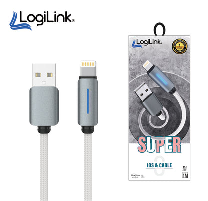 LogiLink USB to Lightning Nylon Fast Charging Data Cable | 1M, USB 3.1, Nylon Braided