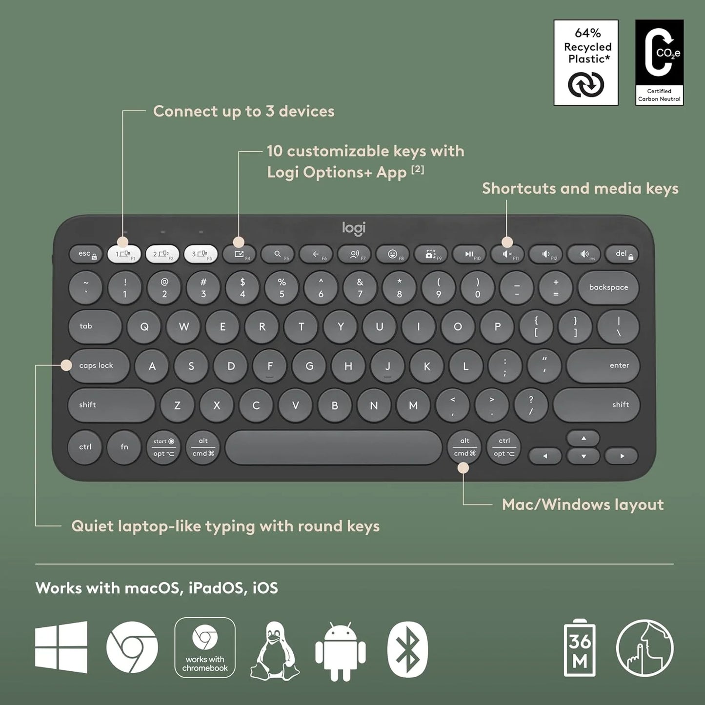 Logitech K380s Pebble Keys 2 | Bluetooth Wireless Keyboard