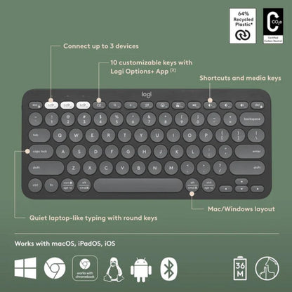 Logitech K380s Pebble Keys 2 Bluetooth Wireless Keyboard | Multi-Device Bluetooth | Easy-Switch | Quiet Typing | Up to 36-Month Battery Life