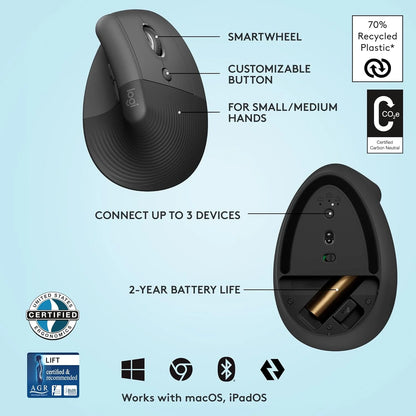 Logitech LIFT | Vertical Ergonomic Wireless Mouse