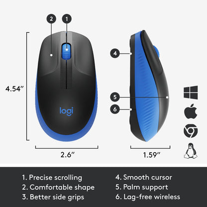 Logitech M190 | Wireless Mouse - Full Size Curve Design