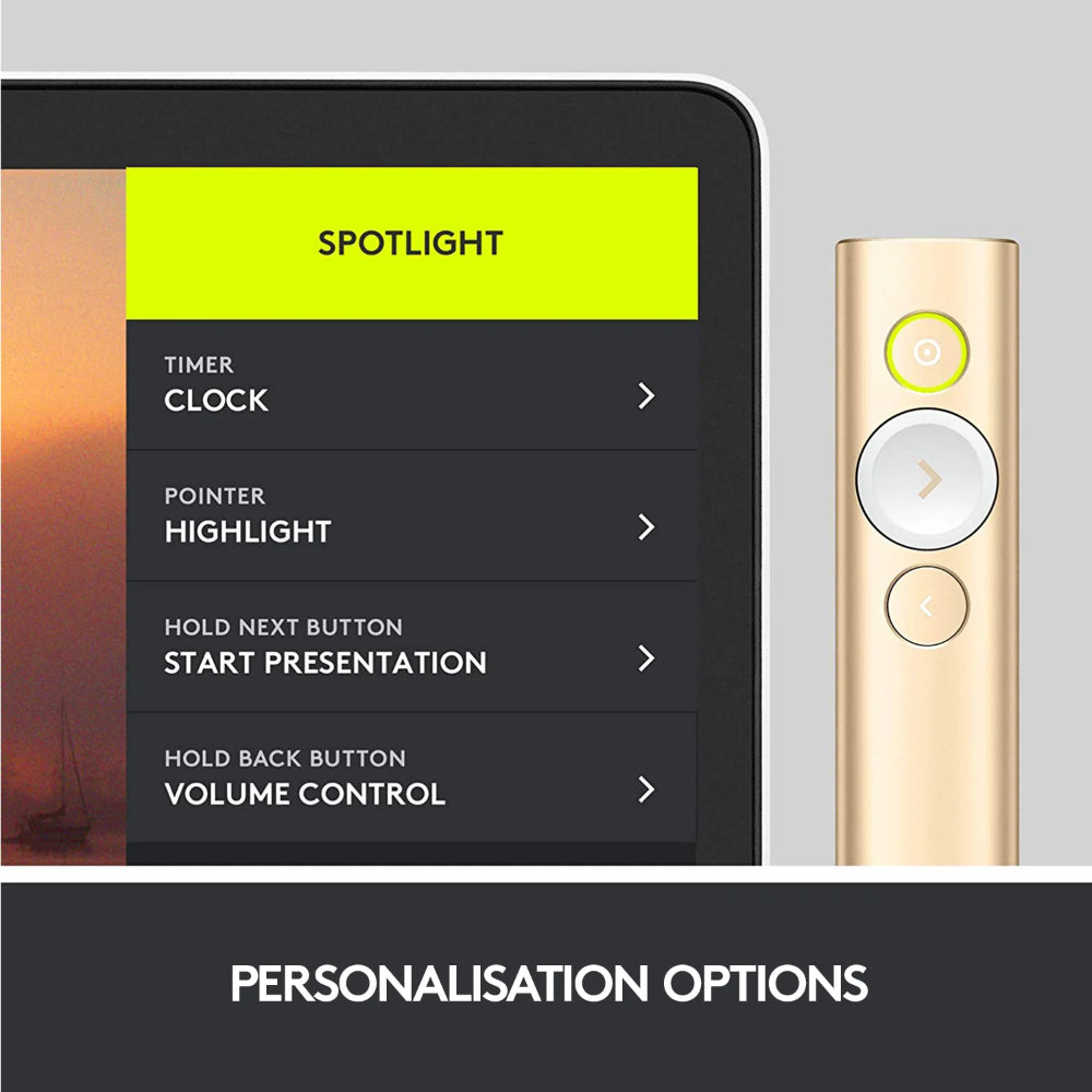 Logitech Spotlight | Advanced Wireless Presentation Remote | Silver & Gold