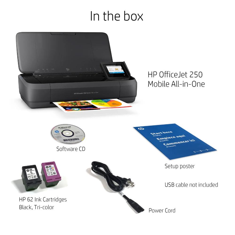 HP OfficeJet 250 Mobile All-in-One Printer | Print, Scan & Copy | Portable | Wi-Fi Direct | Bluetooth Smart | 10-Sheet ADF | 50-Sheet Input | Battery Powered