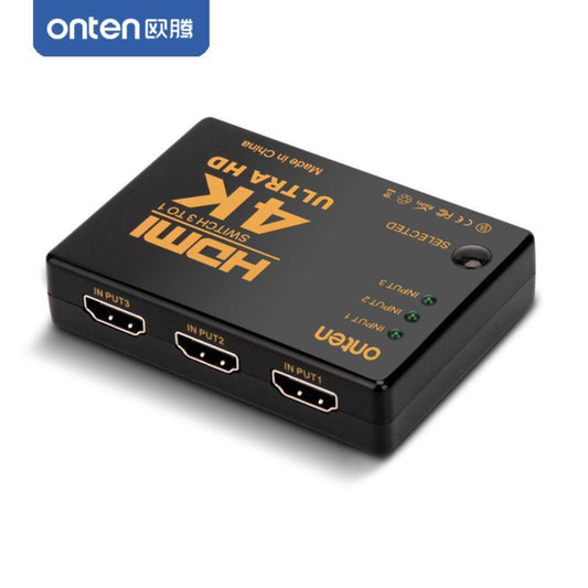 Onten OTN-7593 | 3-in-1 HDMI Switcher | 4K@30Hz Output | Remote Control | Auto/Manual Switching | For TVs, Monitors, Projectors, Consoles, Laptops