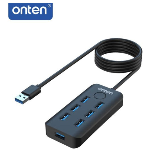 Onten OTN-8120 | USB 3.2 Gen 1 7-Port Hub | 5Gbps Transfer | One-Click Lock Screen Button | Plug & Play | For Laptops, PCs, Smart TVs, Consoles