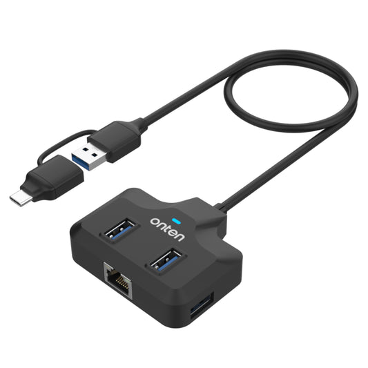 Onten UCA5311 | USB 3.1 Gen 1 Hub with Gigabit LAN | 5Gbps Transfer | 10/100/1000Mbps Ethernet | Plug & Play | For Laptops, PCs, Smart TVs, Consoles