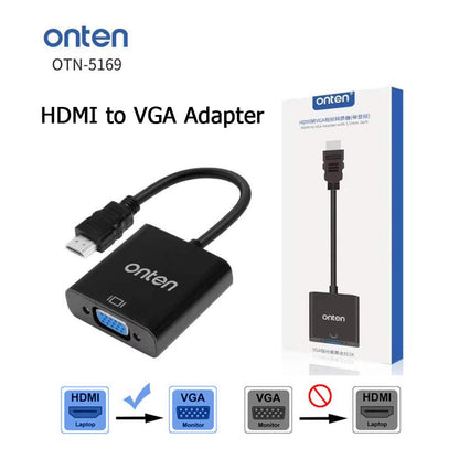 Onten OTN-5165 | HDMI to VGA Adapter | 1080p@60Hz | Gold-Plated Connectors | Plug & Play | For Laptops, Consoles, Projectors, Monitors