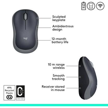 Logitech B175 Wireless Mouse | 2.4GHz Wireless | Optical Tracking | 3 Buttons | 10m Range | 12-Month Battery Life