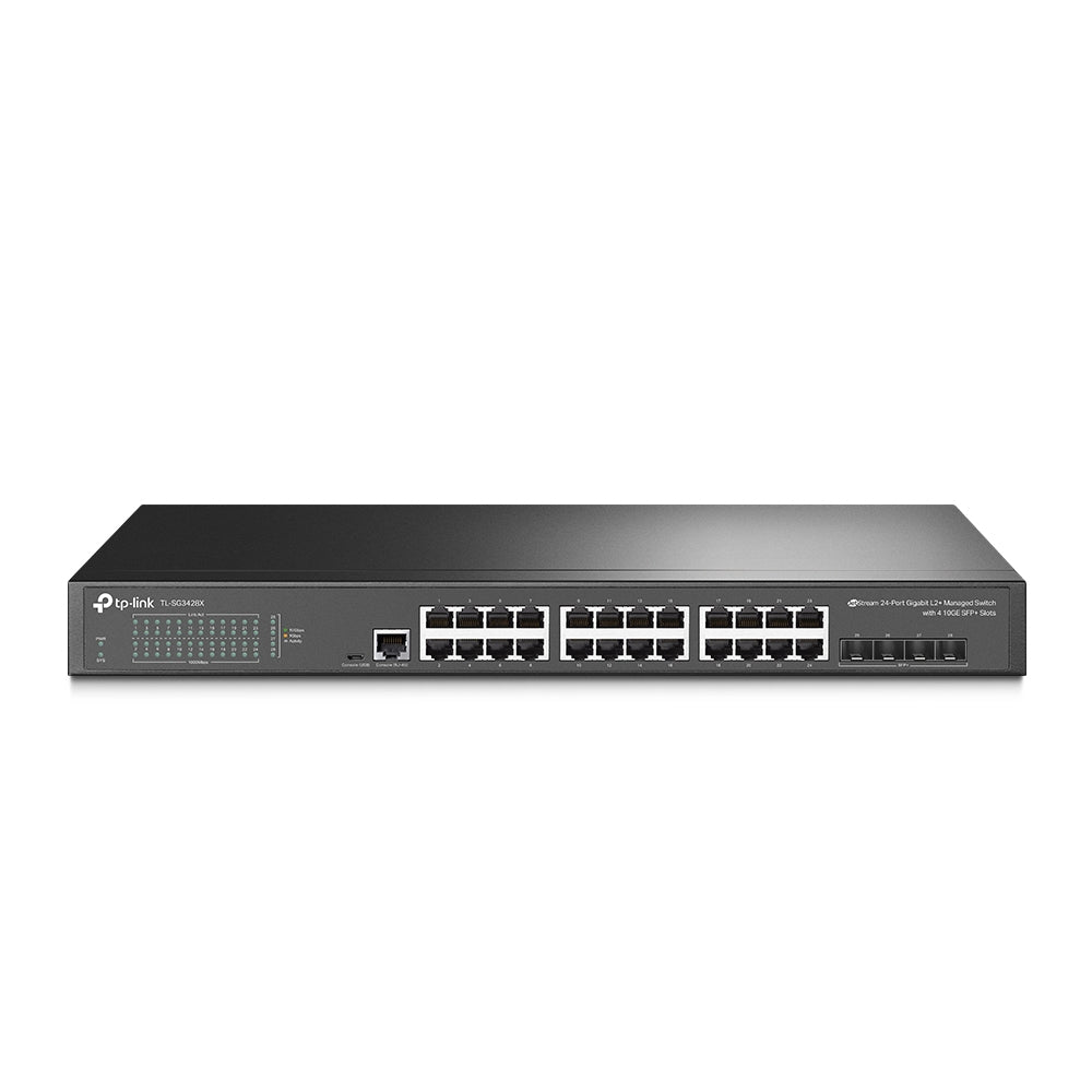 TP-Link TL-SG3428X JetStream 24-Port Gigabit L2+ Managed Switch with 4× 10GE SFP+ Slots | 10G Uplinks, Omada SDN Integration, and Enterprise-Grade Layer 2+ Control