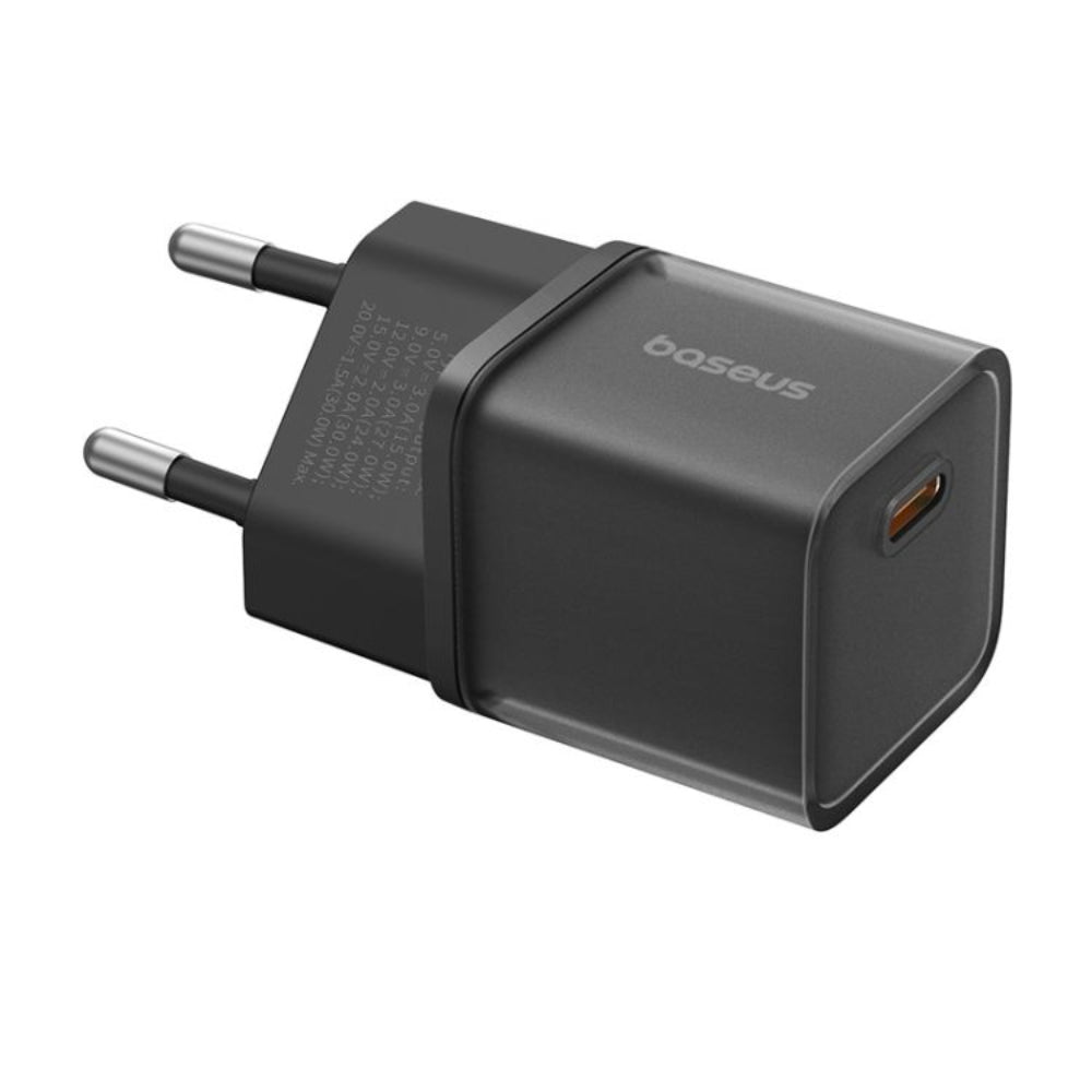Baseus GaN5S Series | Travel Fast Charger | Single USB-C Port | 20W PD Output | GaN5S Technology | Compact Design | EU Plug | Cluster Black | For Phones, Tablets, USB-C Accessories