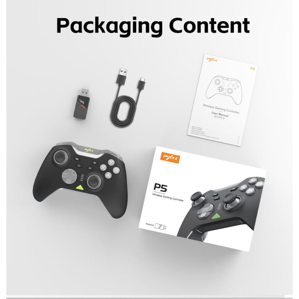 PXN P5 | Wireless PC Gaming Controller – 2.4G/BT/Switch Mode (Black/White)