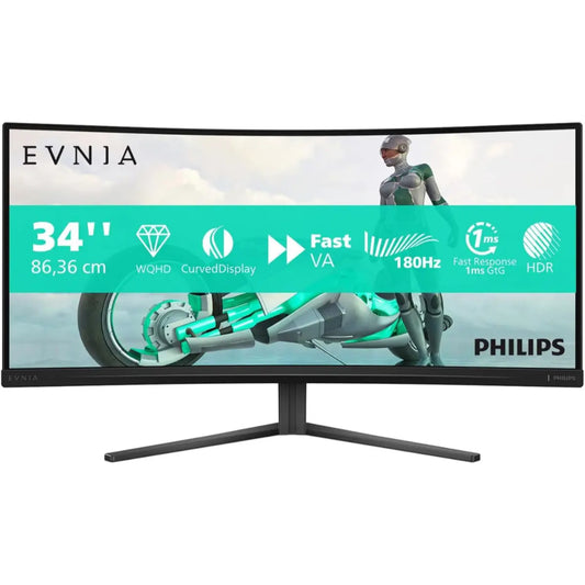 Philips Evnia 34M2C3500L | 34-inch WQHD Curved VA Gaming Monitor | 180Hz | FreeSync Premium | HDR10