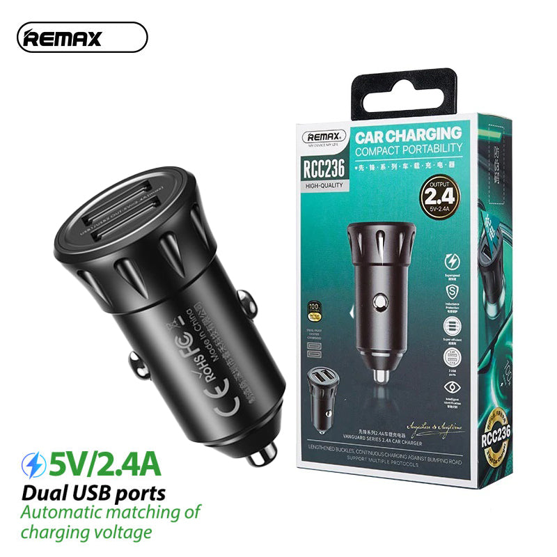 Remax RCC-236 Car Charger Vanguard Series | 2 USB Ports, 2.4A Fast Charging