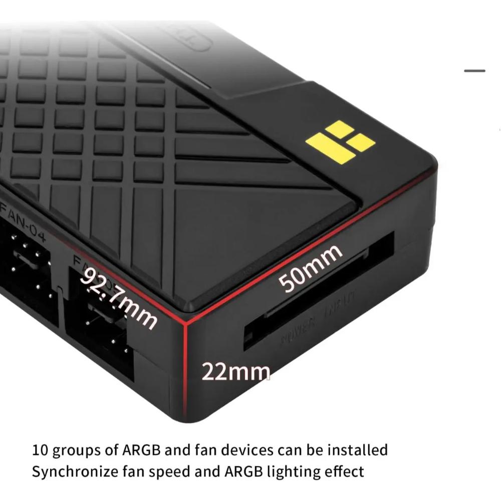 Thermalright ARGB and Fan Hub X10 Black | 10-Port PWM Fan & ARGB Controller | 10× PWM + 10× ARGB Headers | SATA Powered | 500mm Cable