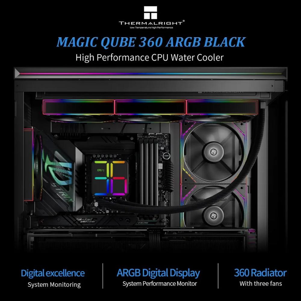 Thermalright Magic QUBE 360 ARGB White & Black 360mm AIO Liquid CPU Cooler | Digital ARGB Screen | Wireless Splice 3-Fan Design