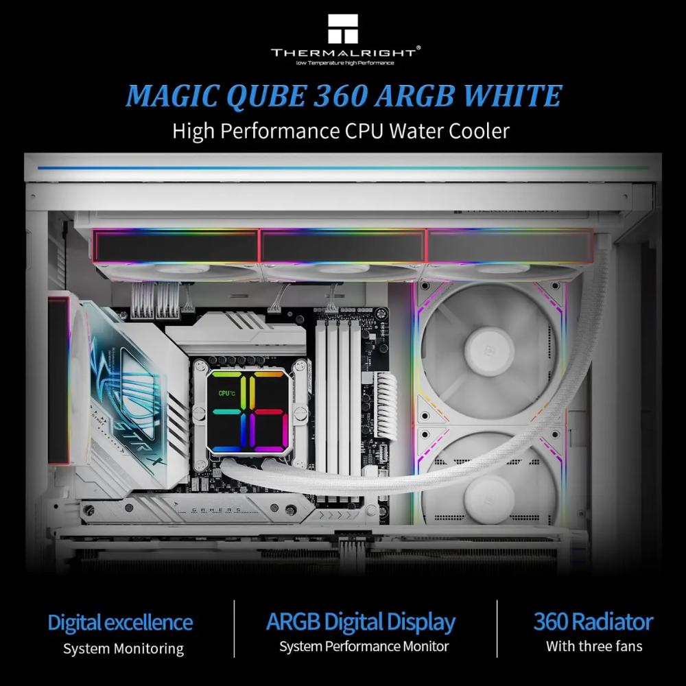 Thermalright Magic QUBE 360 ARGB White & Black 360mm AIO Liquid CPU Cooler | Digital ARGB Screen | Wireless Splice 3-Fan Design