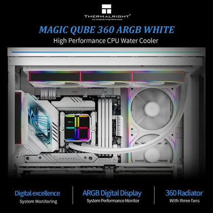 Thermalright Magic QUBE 360 ARGB White & Black 360mm AIO Liquid CPU Cooler | Digital ARGB Screen | Wireless Splice 3-Fan Design
